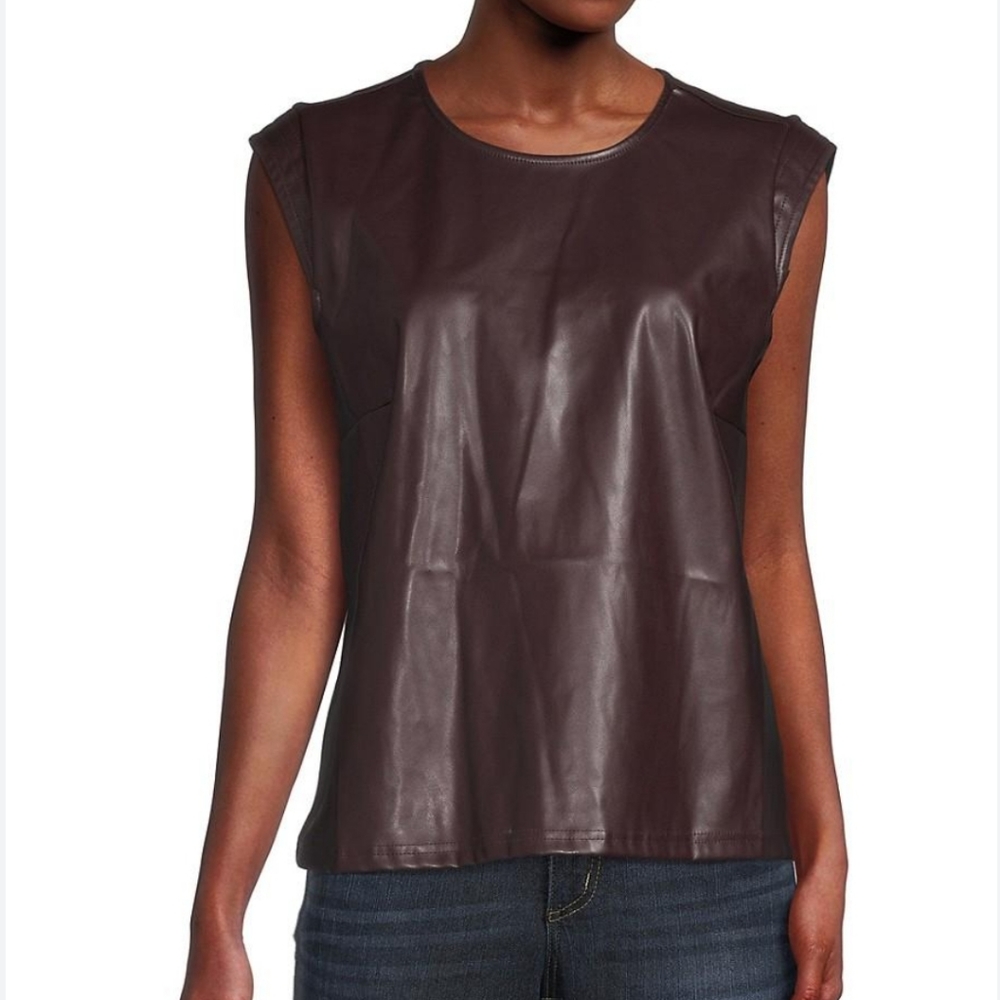 💥3 for‎ $30💥Laundry Shelli Segal Maroon Pleather Moto Sleeveless top, size med